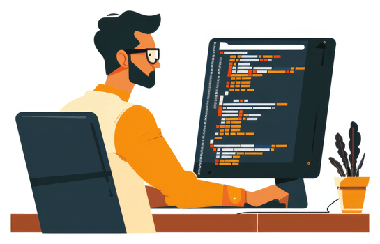 A programmer diligently working on code on a computer. png