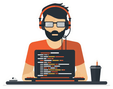 A focused programmer working on a laptop, engrossed in code. png