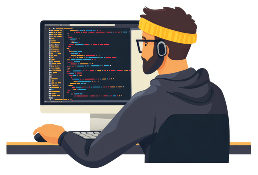 A focused programmer working diligently at a computer. png