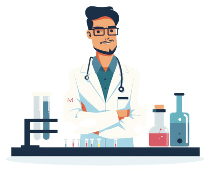 A confident medical professional stands ready in a laboratory setting. png