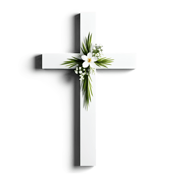 White Cross Decorated with Flowers in Memorial or Religious Context png
