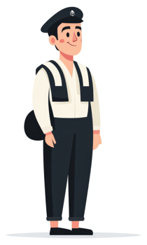 A cartoon depiction of a uniformed male figure. png