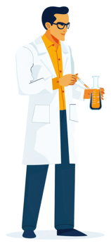 A scientist in a white lab coat conducting a laboratory experiment. png