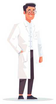 A friendly doctor in a white lab coat. png