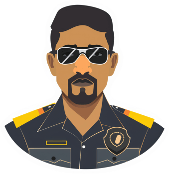 Illustration of a serious police officer wearing sunglasses. png