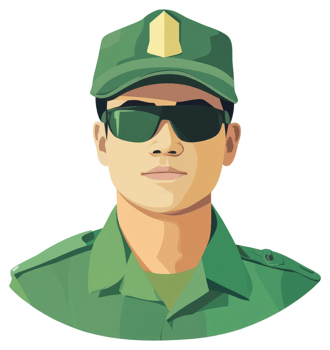 A soldier in military uniform, wearing sunglasses. png