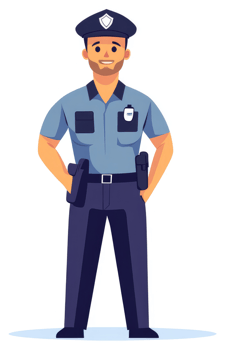 A smiling security officer in a blue uniform. png