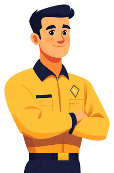 A confident worker in a vibrant yellow uniform. png