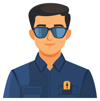 A friendly, uniformed security guard wearing sunglasses. png