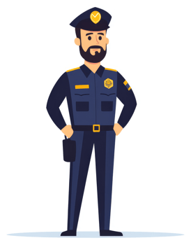 A cartoon illustration of a confident police officer in uniform. png