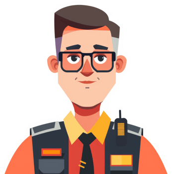 Cartoon illustration of a security guard with glasses. png