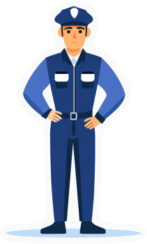 A cartoon illustration of a security guard in a uniform. png