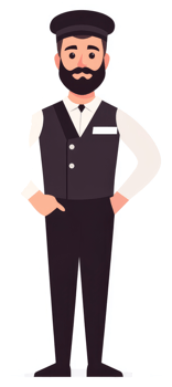 A smartly dressed man in a formal vest and cap. png