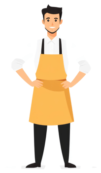 A friendly cartoon illustration of a person wearing a yellow apron. png