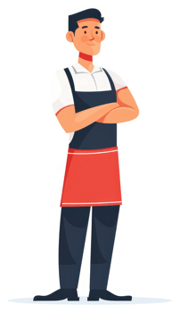 A confident worker in a restaurant uniform, ready to serve. png