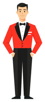 A stylized illustration of a male figure in a formal red and black suit. png