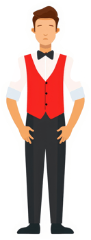 A cartoon illustration of a male waiter in formal attire. png