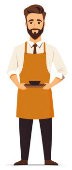 A friendly barista wearing a warm orange apron. png