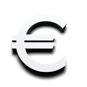 Euro Currency Symbol in 3D Style with Soft Drop Shadow png
