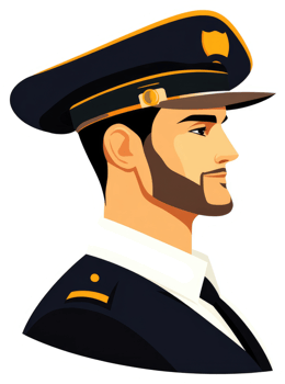 A military officer in profile view, wearing a navy uniform and a hat. png