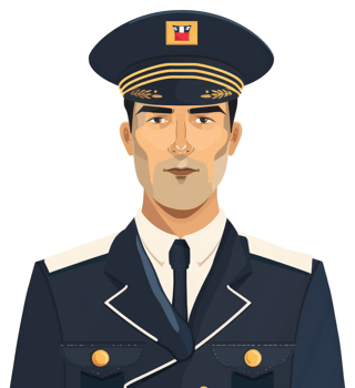 A military officer in a navy blue uniform and a peaked cap. png