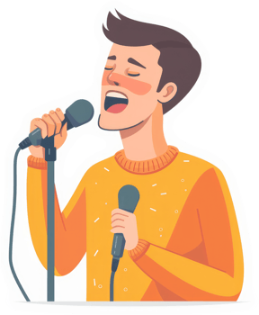 A cartoon illustration of a man singing into a microphone. png