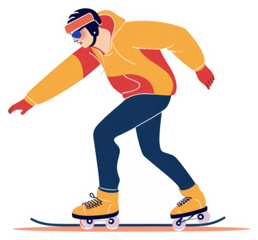 A person in winter gear skates on a snow surface. png