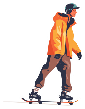 A person in protective gear skates on a snow board. png