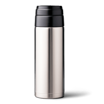 Stainless Steel Thermos with Black Cap and Handle on Transparent Background png