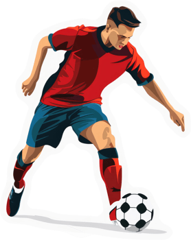 A soccer player in dynamic action with a ball at their feet. png