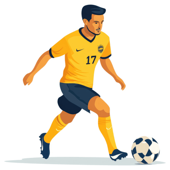 A soccer player in action, wearing a yellow jersey with the number 17. png