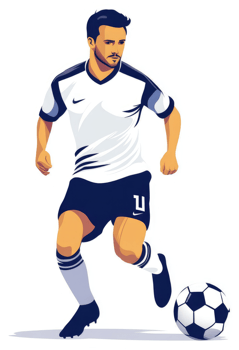 A soccer player in motion with a ball at their feet. png