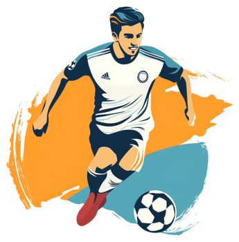A soccer player in dynamic action with a ball. png