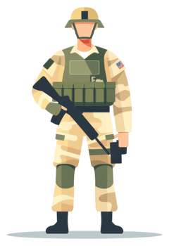 A soldier in camouflage uniform holding a rifle and equipment. png