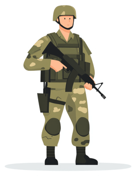 A soldier in camouflage uniform holding an assault rifle. png
