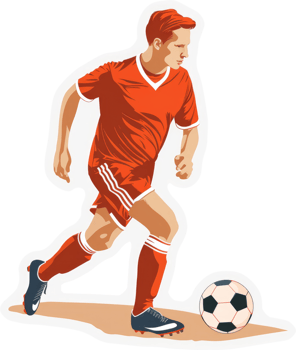 A soccer player in motion with a ball. png