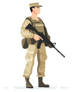 A military soldier in camouflage fatigues, ready for duty. png
