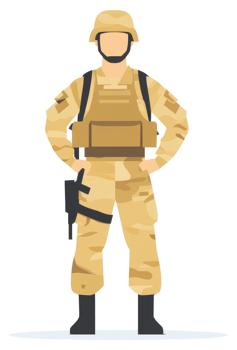 A soldier in camouflage uniform with a vest and weapon. png