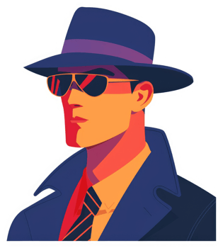 A stylish illustration of a man in a fedora and sunglasses. png