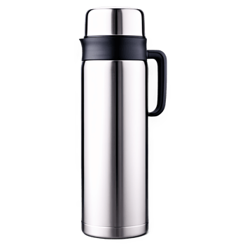 Stainless Steel Thermos Flask with Black Handle on Transparent Background png