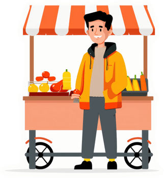 A friendly street vendor selling fresh fruits and vegetables. png