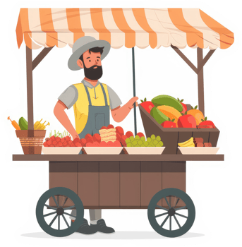 A street vendor selling colorful fruits and vegetables. png