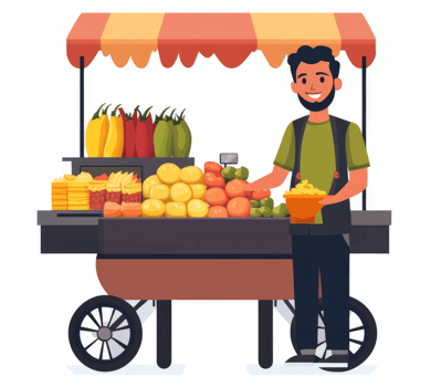 A street vendor showcasing a colorful array of fresh fruits and vegetables. png