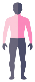 A person wearing a two-toned, pink and gray, long-sleeved top and pants. png