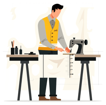 A tailor meticulously works on fabric using a sewing machine. png