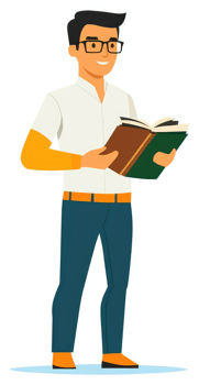 A cartoon illustration of a person reading a book. png