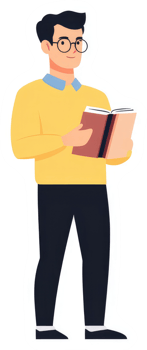 A friendly young man, engrossed in a book, embodying intellectual pursuits. png