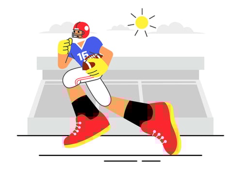 Flat Cartoon Style American Football Competition Featuring Athletes on the Field vector