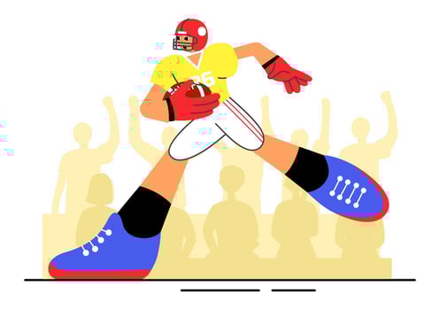 Cartoon Style of American Football Match with Players Holding the Ball in a Stadium vector