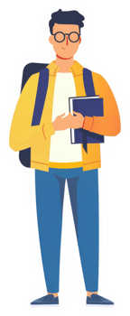 A cartoon illustration of a student carrying books and a backpack. png